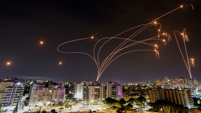 Israel's Iron Dome anti-missile system intercepts rockets launched from the Gaza Strip, as seen from the city of Ashkelon, Israel, October 9, 2023. REUTERS/Amir Cohen      SEARCH "GLOBAL POY 2023" FOR THIS STORY. SEARCH "REUTERS POY" FOR ALL BEST OF 2023 PACKAGES....     TPX IMAGES OF THE DAY     