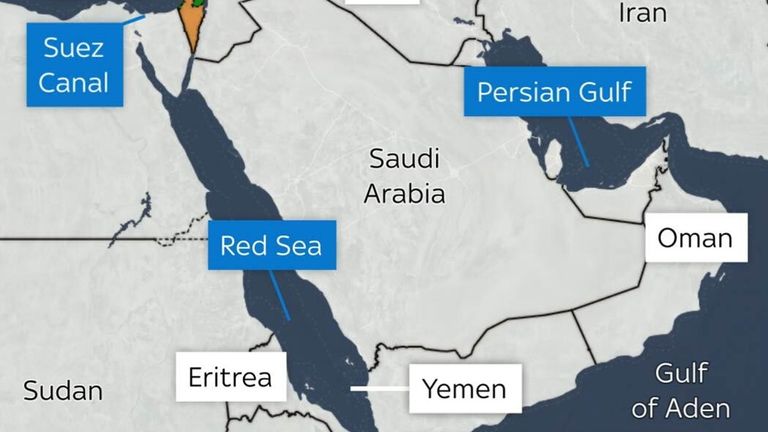 یمن، دریای سرخ، کانال سوئز، نقشه