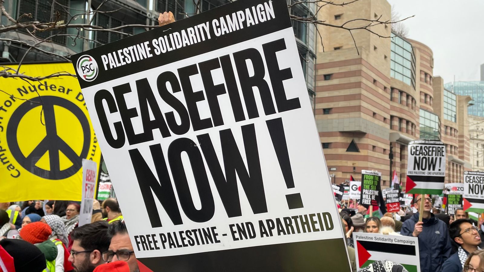Middle East crisis: Nine arrests as thousands of pro-Palestinian protesters gather in central London for 'global day of action'