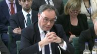 Andrew Bailey speaking to the Treasury Select committee at the Houses of Parliament