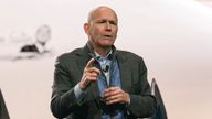 Dave Calhoun, CEO of Boeing, speaks on stage during the delivery of the final 747 jet at their plant in Everett, Washington, U.S. January 31, 2023. REUTERS/David Ryder