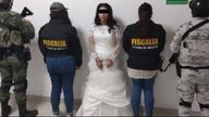 The bride, identified only as Nancy N by state prosecutors, in handcuffs on her wedding day. Pic: @FiscaliaEdomex/X