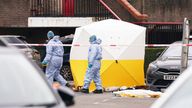 Pic: PA
Police officers at the scene near Bywater Place in Surrey Quays, south east London, where a man has died after being shot by armed police responding to calls for help in the early hours of this morning. A man aged in his 30s who was reportedly armed with a crossbow trying to force his way into a building in Bywater Place just before 5am on Tuesday and was threatening to hurt the people inside. Picture date: Tuesday January 30, 2024.