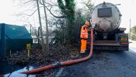 A tanker pumps out excess sewage from the Lightlands Lane sewage pumping station in Cookham