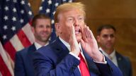  Donald Trump thanking supporters at a news conference on Thursday (Pic: AP Photo/Mary Altaffer) 
