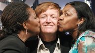Liz Mitchell  and Marcia Barrett kiss  Frank Farian 
Pic: AP