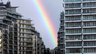 A rainbow is seen over apartments in Wandsworth on the River Thames as UK house prices continue to fall, in London, Britain, August 26, 2023. REUTERS/Kevin Coombs