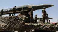 A view of ballistic missiles during a military parade held by the Houthis to mark the anniversary of their takeover in Sanaa, Yemen September 21, 2023. REUTERS/Khaled Abdullah
