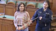Ilaria Salis appeared chained and shackled at a Budapest court hearing
Pic:AP