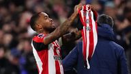 Brentford&#39;s Ivan Toney celebrates scoring their side&#39;s first goal of the game, and holds up a shirt dedicated to his uncle Brian during the Premier League match at the Gtech Community Stadium, London. Picture date: Saturday January 20, 2024.

