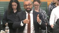 Home Secretary James Cleverly giving evidence to the Home Affairs Committee at the House of Commons