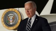 Joe Biden steps from Air Force One as he arrives to pay his respects to the late Congresswoman Eddie Bernice Johnson in Dallas, Texas