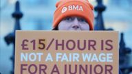 Junior doctors and members of the British Medical Association (BMA) outside St Thomas&#39; Hospital, London, as they take to picket lines for six days during their continuing dispute over pay. Picture date: Wednesday January 3, 2024.