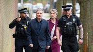 Keir Starmer with shadow home secretary Yvette Cooper during a visit to Milton Keynes Police Station .
Pic:PA