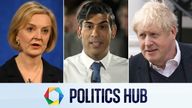 Liz Truss, Rishi Sunak, Boris Johnson. Pics: PA