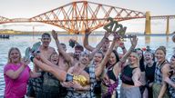 People take part in the Loony Dook New Year&#39;s Day dip in the Firth of Forth at South Queensferry, as part of Edinburgh&#39;s Hogmanay celebrations. Picture date: Monday January 1, 2024.