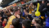 Maidstone United&#39;s George Fowler joins in with joyous fans 