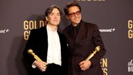 Oppenheimer stars Robert Downey Jr and Cillian Murphy with their Golden Globes