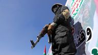 A Houthi fighter stands guard during a ceremony at the end of the training of newly recruited Houthi fighters in Sanaa, Yemen January 11, 2024. REUTERS/Khaled Abdullah
