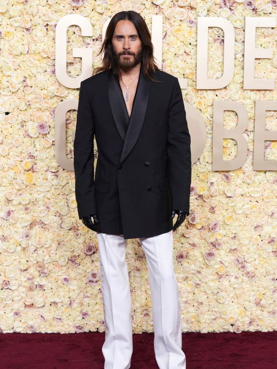 Jared Leto arrives at the 81st Golden Globe Awards on Sunday, Jan. 7, 2024, at the Beverly Hilton in Beverly Hills, Calif. (Photo by Jordan Strauss/Invision/AP)
