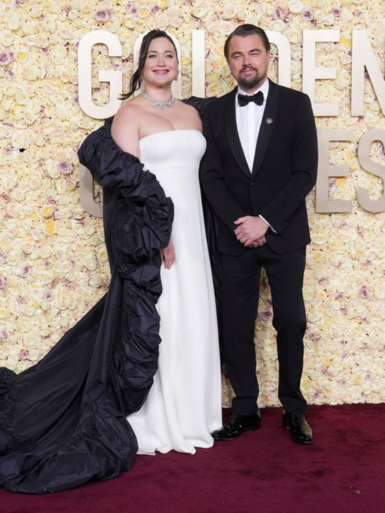 Lily Gladstone, left, and Leonardo DiCaprio arrive at the 81st Golden Globe Awards on Sunday, Jan. 7, 2024, at the Beverly Hilton in Beverly Hills, Calif. (Photo by Jordan Strauss/Invision/AP)