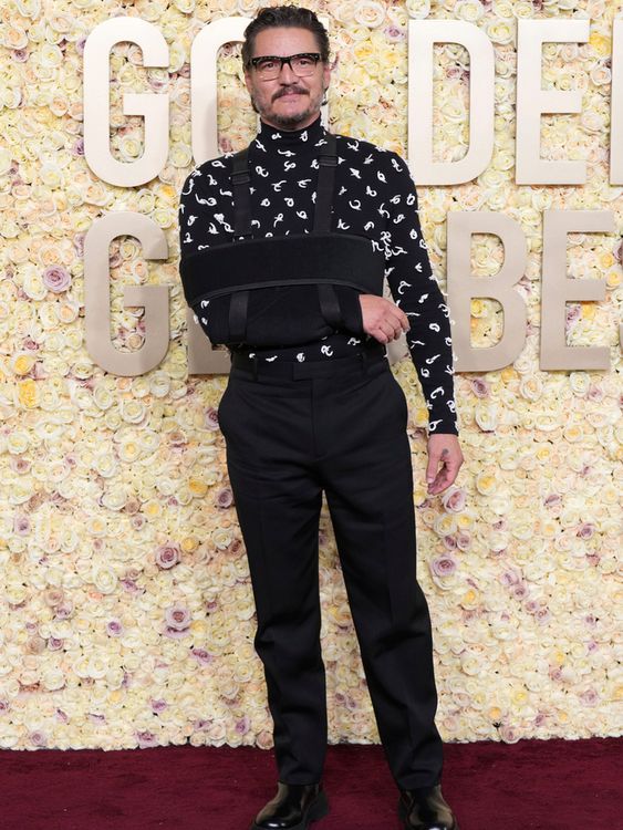 Pedro Pascal arrives at the 81st Golden Globe Awards on Sunday, Jan. 7, 2024, at the Beverly Hilton in Beverly Hills, Calif. (Photo by Jordan Strauss/Invision/AP)
