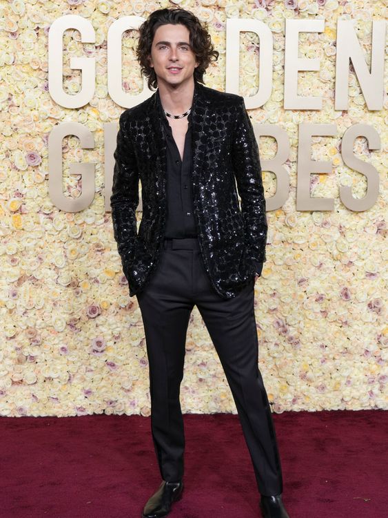 Timothee Chalamet arrives at the 81st Golden Globe Awards on Sunday, Jan. 7, 2024, at the Beverly Hilton in Beverly Hills, Calif. (Photo by Jordan Strauss/Invision/AP)