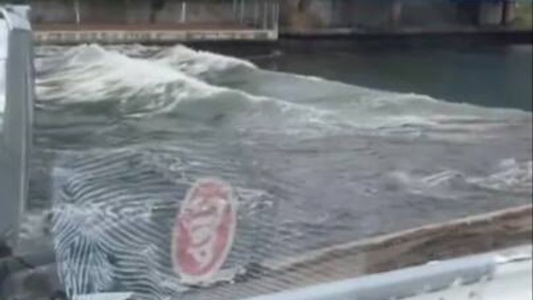 A video shows waves building in a Japanese river in Toyama, after a series of earthquakes hit the country.