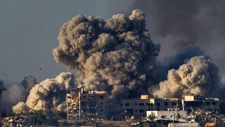 FILE - Smoke rises following an Israeli bombardment in the Gaza Strip, as seen from southern Israel, Saturday, Dec. 16, 2023. 