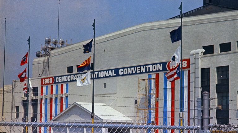 The Democratic National Convention centre in Chicago, August 1968. Pic: AP