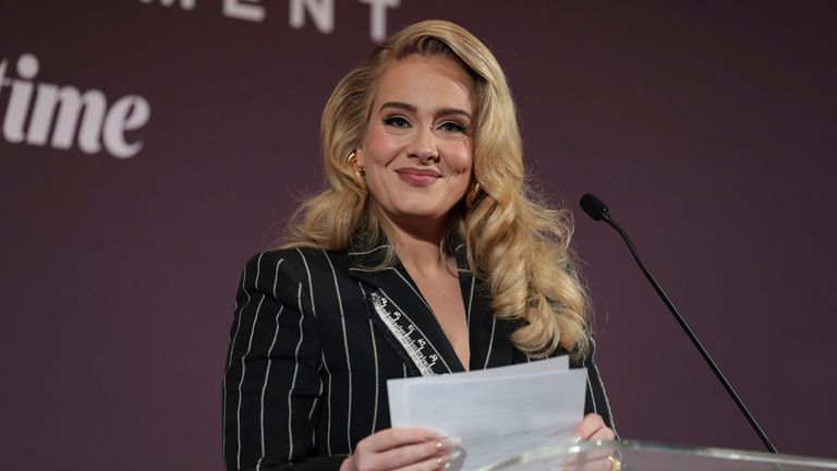 Adele speaks at The Hollywood Reporter's Annual Women in Entertainment Gala, 7 December, 2023. Pic: Alex J. Berliner/ABImages, via AP Images
