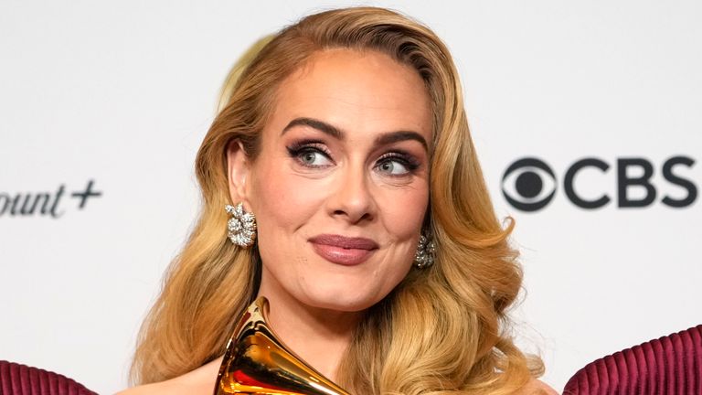 Adele, winner of the award for best pop solo performance for "Easy on Me," poses in the press room  
Pic: AP