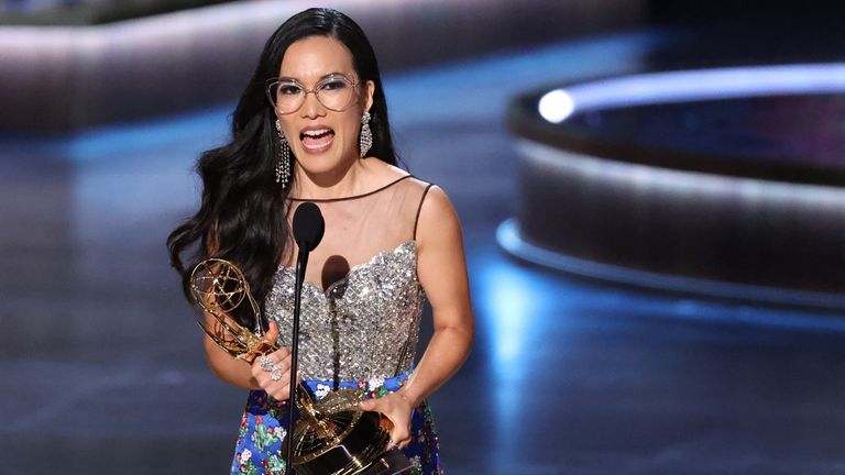 Ali Wong accepts the award for Lead Actress in a Limited/Anthology Series or Movie for "Beef" at the 75th Primetime Emmy Awards in Los Angeles, California, U.S. January 15, 2024. REUTERS/Mario Anzuoni
