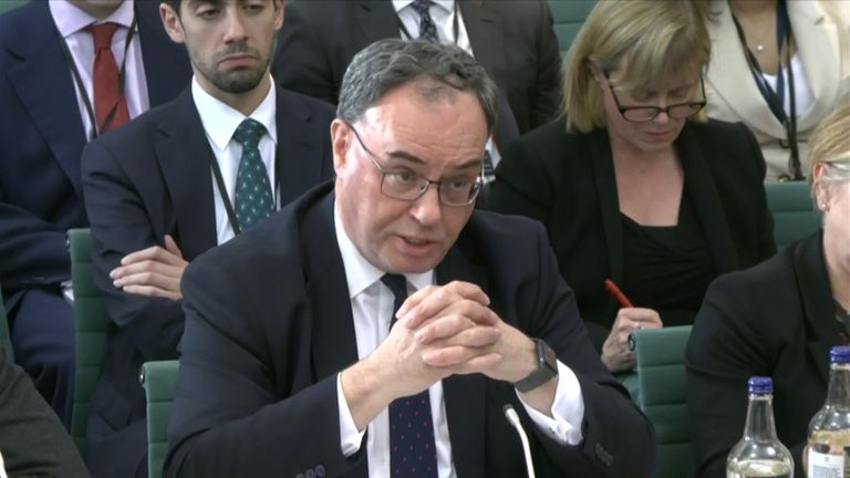 Andrew Bailey speaking to the Treasury Select committee earlier in 2024. Pic: PA