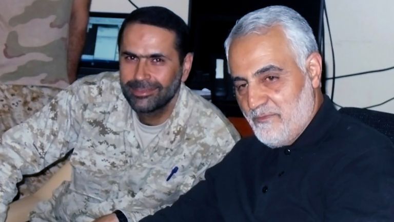 Hezbollah commander Wissam Tawil, left and Qassem Soleimani
Pic:Hezbollah Military Media/AP