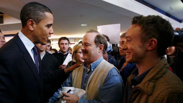 Barack Obama meets supporters in Iowa ahead of the caucus in 2008