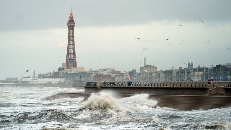 Waves in Blackpool, in northwest England