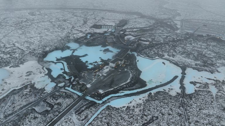 The Blue Lagoon pictured closed during the previous volcano eruption in December
