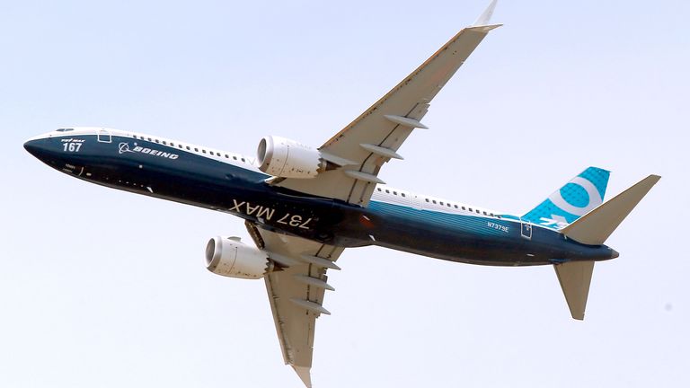 FILE - A Boeing 737 MAX 9 airplane performs a demonstration flight at the Paris Air Show in Le Bourget, east of Paris, France, June 20, 2017. Indonesia has temporarily grounded three Boeing 737-9 Max jetliners, following an incident in which an Alaska Airlines plane suffered a blowout that left a gaping hole in the side of the fuselage. (AP Photo/Michel Euler, File)