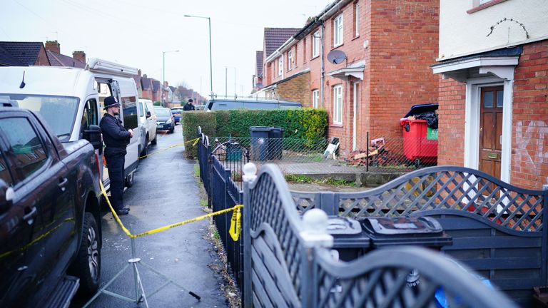 Pic: PA
Police outside a house near to the scene in south Bristol where two teenage boys, aged 15 and 16, died after a stabbing attack by a group of people who fled the scene in a car. Picture date: Monday January 29, 2024.