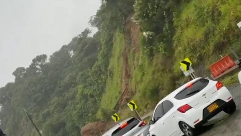 Cars are seen lined up before the mudslide 