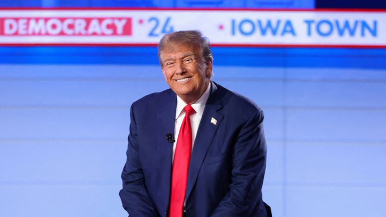 Donald Trump at a Fox News town hall in Iowa, 10 January. Pic: AP