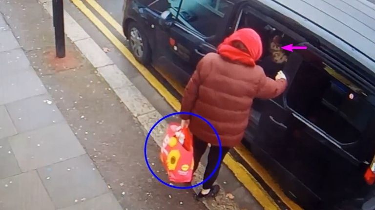 CCTV footage of Constance Marten with baby Victoria with Mark Gordon (obscured in car)  arriving in East Ham High Street.
Pic: PA