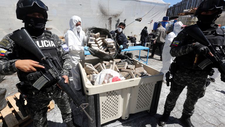 Ecuador destroys over 20 tonnes of seized drugs.
Pic: Reuters