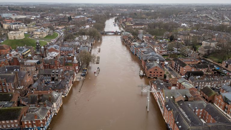 Flooding in York. Storm Jocelyn will thrash the UK with more wind and rain after Storm Isha left two people dead and one seriously injured. Picture date: Tuesday January 23, 2024.

