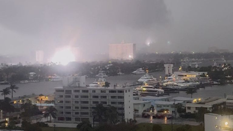 A tornado touches power cables, in Fort Lauderdale, Florida
Pic:Paul Gallo/Reuters