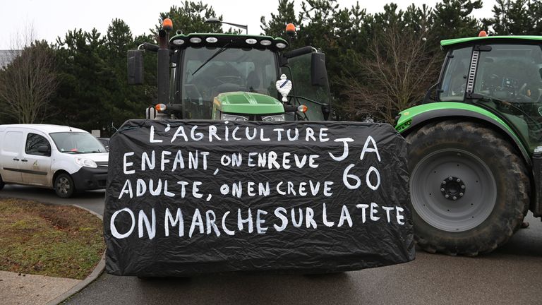A protest by farmers near Beauvais, northern France, this week. Pic: AP