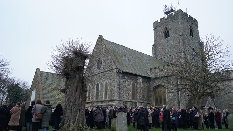 Mourners attending the funeral at St Mary And St Eanswythe Church, Folkestone. 