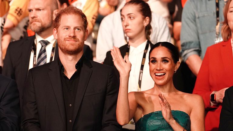 File photo dated 16/09/23 of the Duke and Duchess of Sussex during the closing ceremony of the Invictus Games in Dusseldorf, Germany. A coronation, a reignited race row and a controversial memoir by the Duke of Sussex shaped the royal family's 2023. It was the King's first full calendar year as monarch, as he bedded into the role and was crowned with great splendour alongside his Queen. Issue date: Wednesday December 13, 2023.