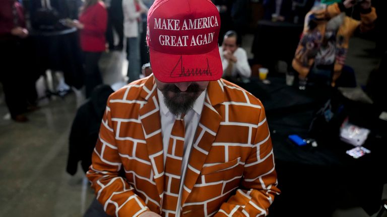 A Trump supporter in Des Moines, Iowa. Pic: AP